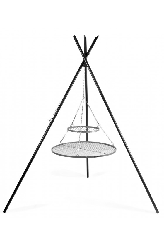Schwenkgrill „TIPI“ 210cm - Doppelrost aus Edelstahl 70cm+40cm
